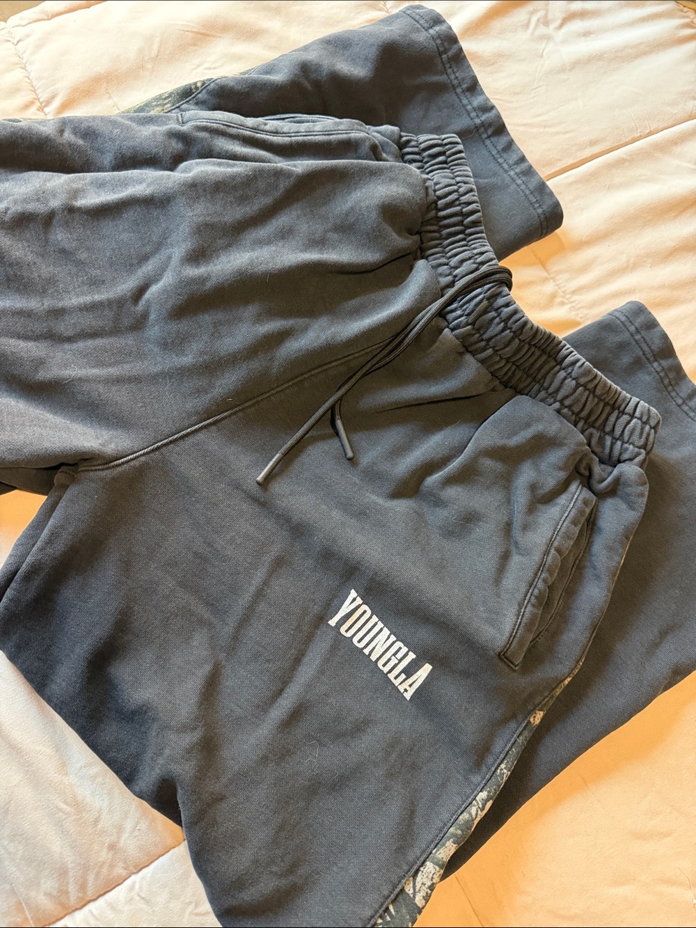 YoungLA Black/Camo Sweatpants with White Logo